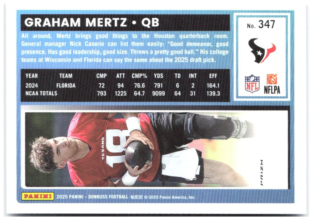 Graham Mertz Donruss - Optic Rated Rookies Blue Scope 347 2025 Houston Texans