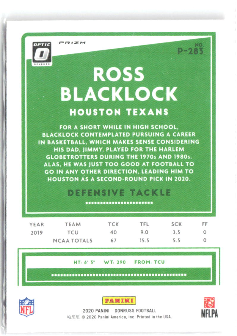Ross Blacklock Donruss - Optic Preview Pink P-283 2020 Houston Texans