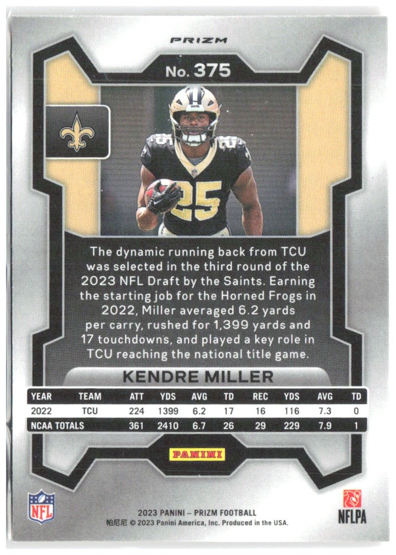 Kendre Miller Panini Prizm - Lazer 375 2023 New Orleans Saints