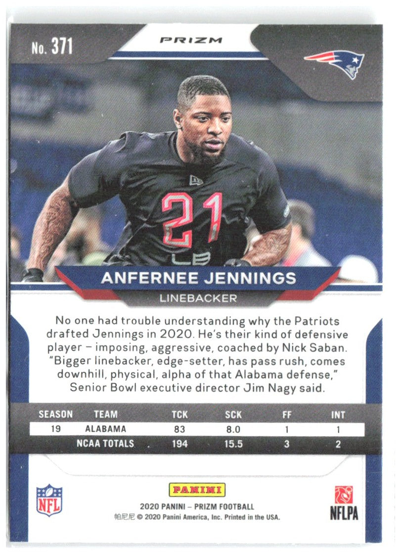 Anfernee Jennings Panini Prizm - Prizm 371 2020 New England Patriots