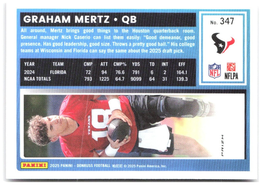 Graham Mertz Donruss - Optic Rated Rookies Preview Pink 347 2025 Houston Texans