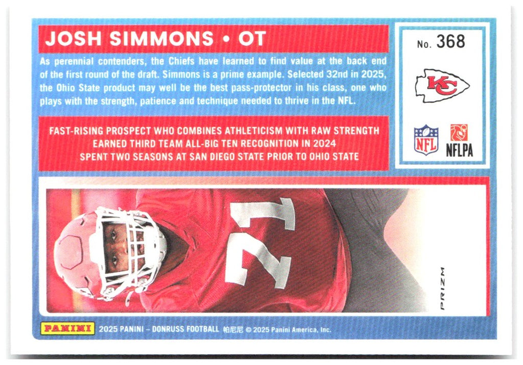 Josh Simmons Donruss - Optic Rated Rookies Red Wave 368 2025 Kansas City Chiefs