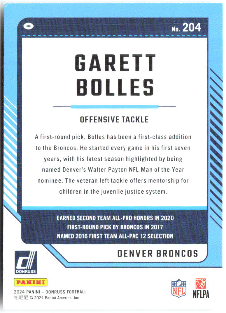 Garrett Bolles Donruss 204 2024 Denver Broncos