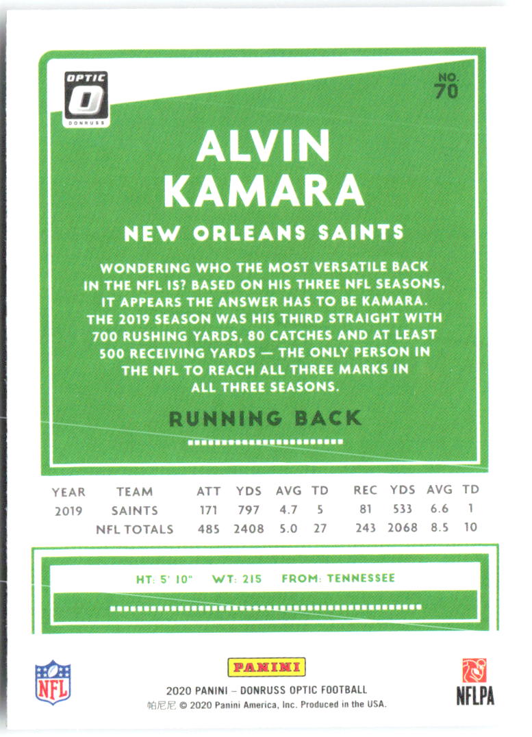 Alvin Kamara Donruss Optic 70 2020 New Orleans Saints
