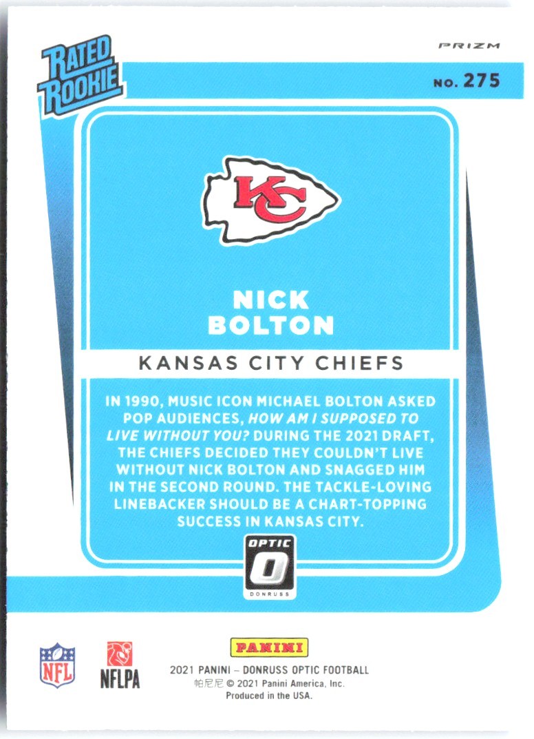 Nick Bolton Donruss Optic - Blue Scope 275 2021 Kansas City Chiefs
