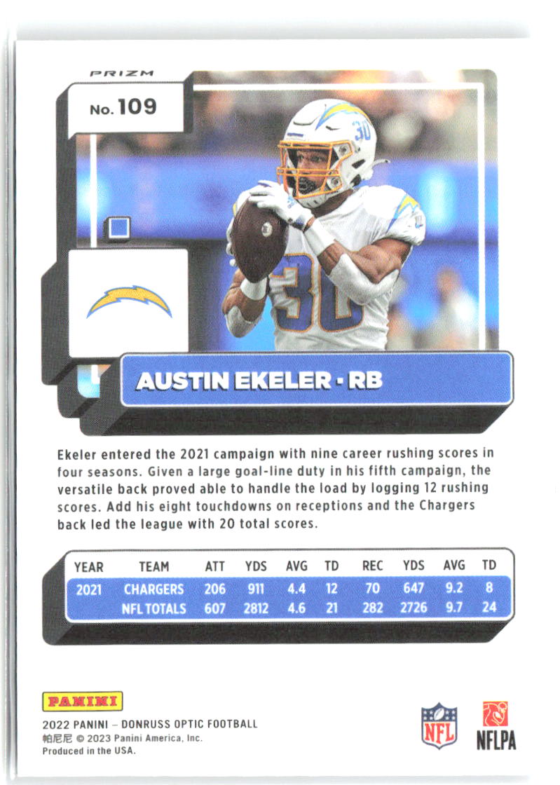 Austin Ekeler Donruss Optic - Holo 109 2022 Los Angeles Chargers