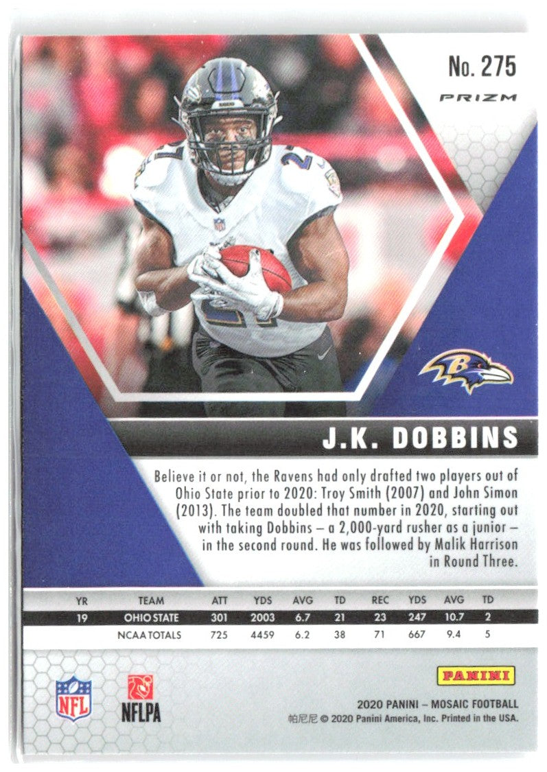 J.K. Dobbins Panini Mosaic - Prizm Camo Pink 275 2020 Baltimore Ravens