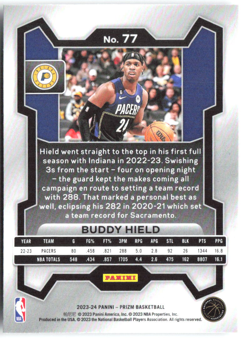Buddy Hield Panini Prizm 77 2023-24 Indiana Pacers