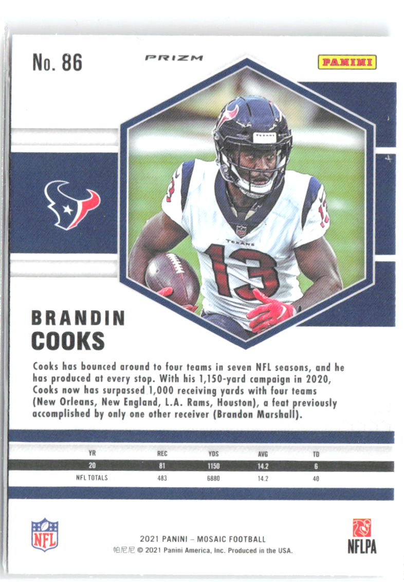 Brandin Cooks Panini Mosaic - Prizm Camo Pink 86 2021 Houston Texans