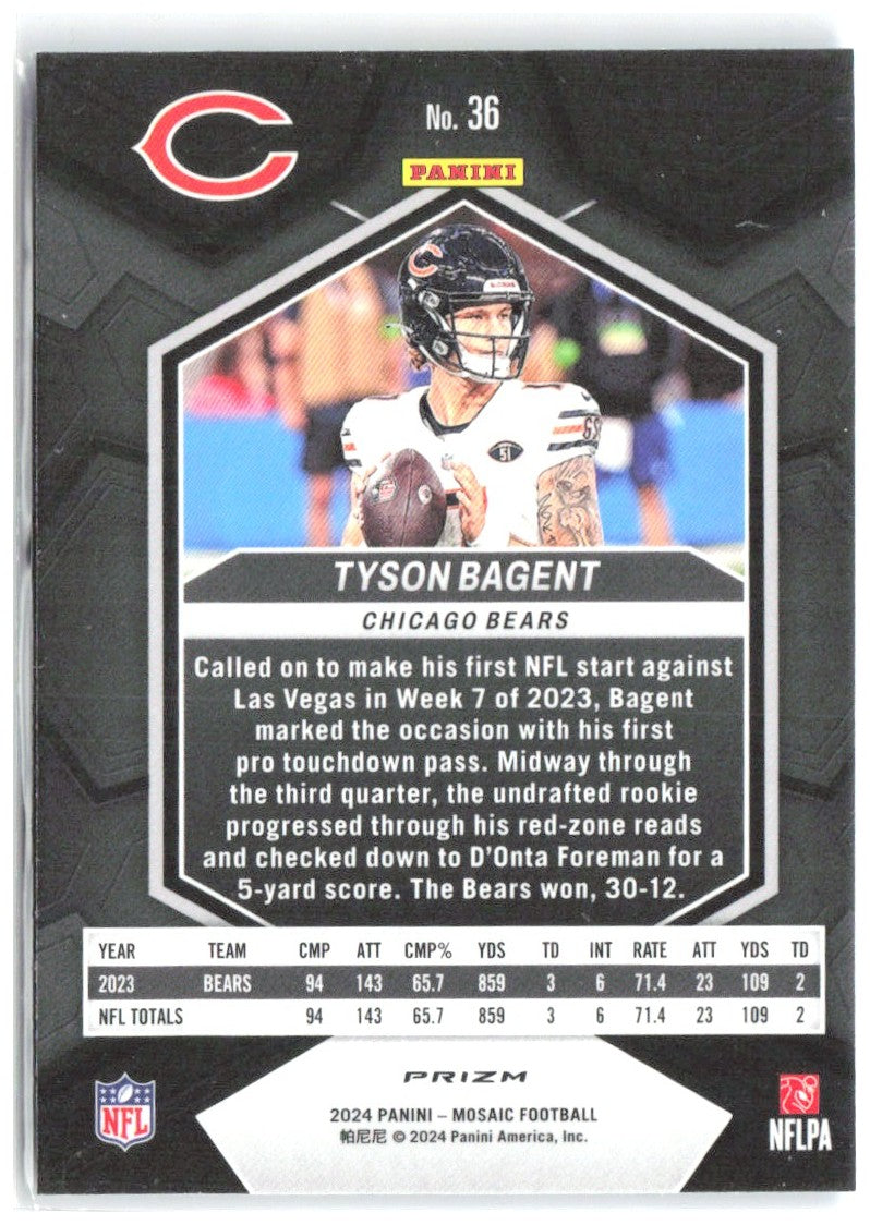 Tyson Bagent Panini Mosaic - Mosaic Reactive Blue 36 2024 Chicago Bears