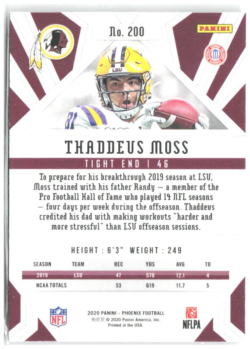 Thaddeus Moss Panini Phoenix - Fire Burst 200 2020 Washington Redskins