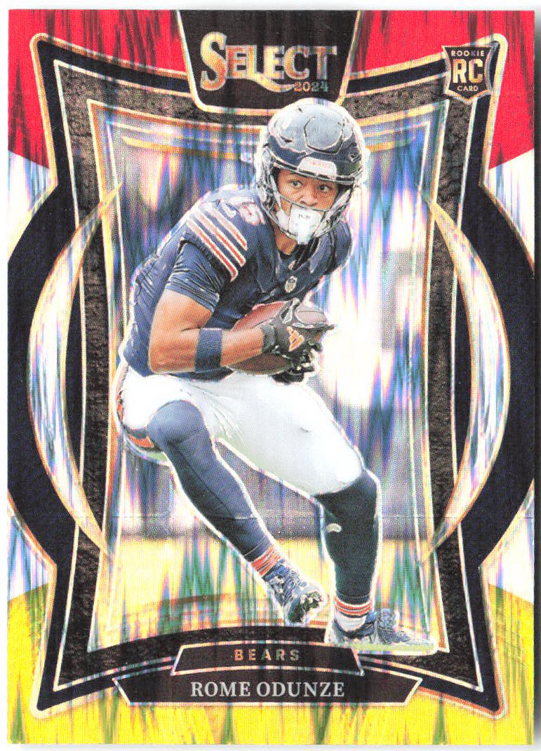 Rome Odunze Panini Select - Red & Yellow Prizm Shock 3 2024 Chicago Bears