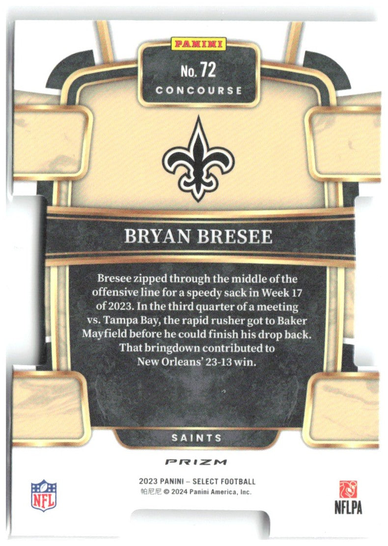 Bryan Bresee Select - Black and Red Prizms Die Cuts 72 2023 New Orleans Saints