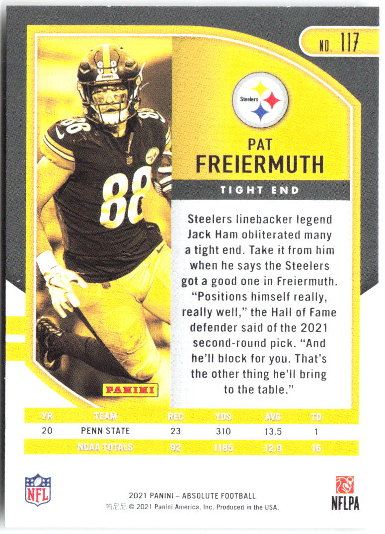 Pat Freiermuth Panini Absolute - Retail 117 2021 Pittsburgh Steelers RC