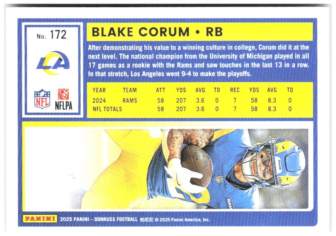 Blake Corum Donruss - Press Proofs Red 172 2025 Los Angeles Rams