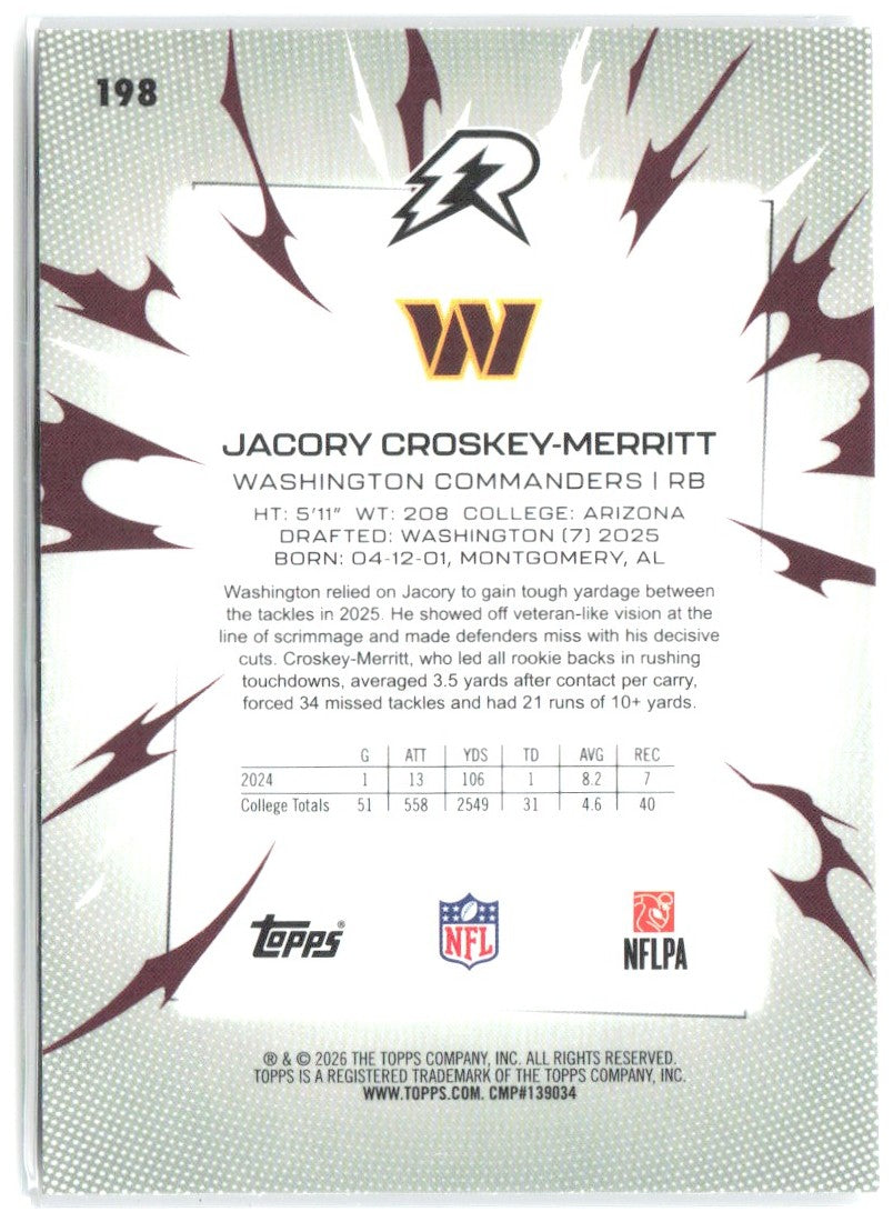 Jacory Croskey-Merritt Topps Resurgence 198 2025 Washington Commanders RC
