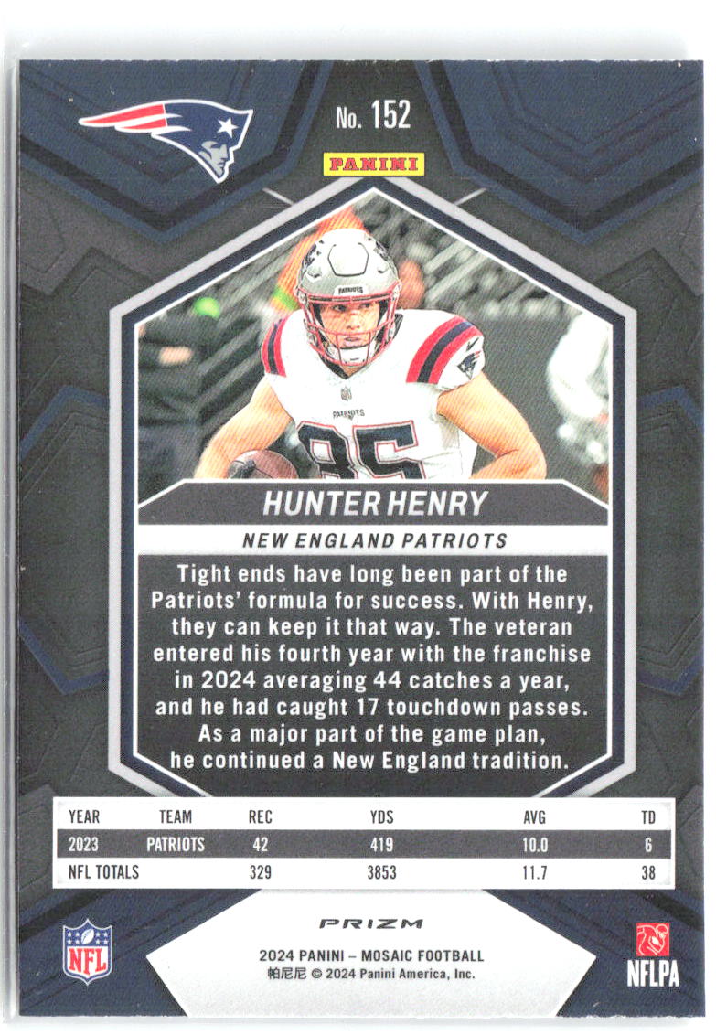 Hunter Henry Panini Mosaic - Mosaic 152 2024 New England Patriots