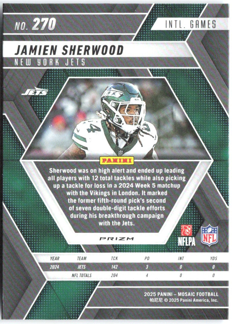 Jamien Sherwood Panini Mosaic - Mosaic Reactive Blue 270 2025 New York Jets