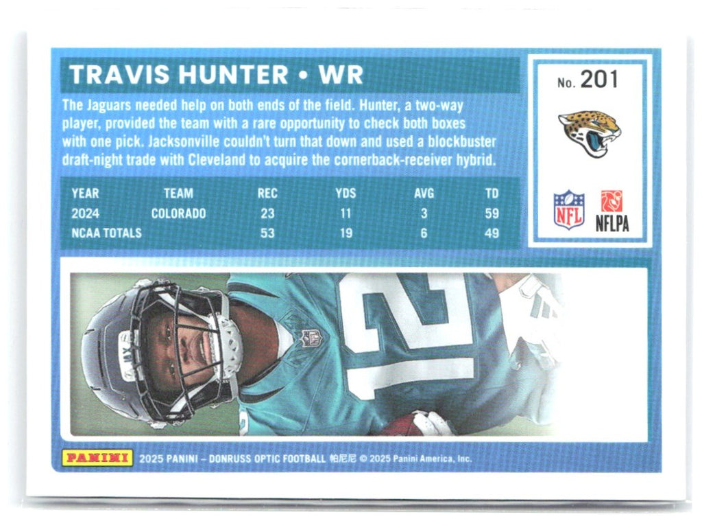 Travis Hunter Donruss Optic 201 2025 Jacksonville Jaguars RC