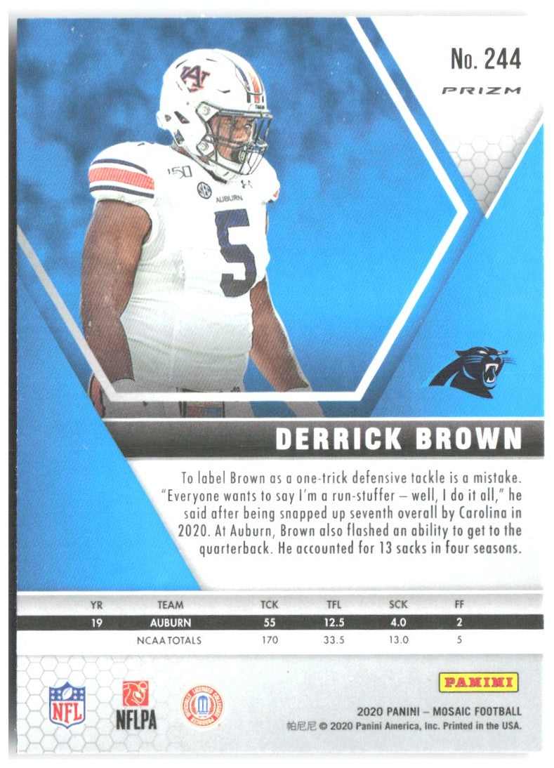 Derrick Brown Panini Mosaic - Prizm Reactive Gold 244 2020 Carolina Panthers