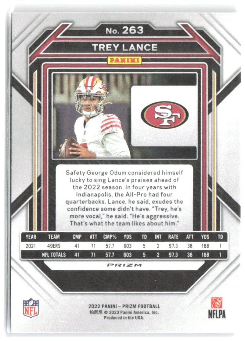 Trey Lance Panini Prizm - Red White and Blue 263 2022 San Francisco 49ers