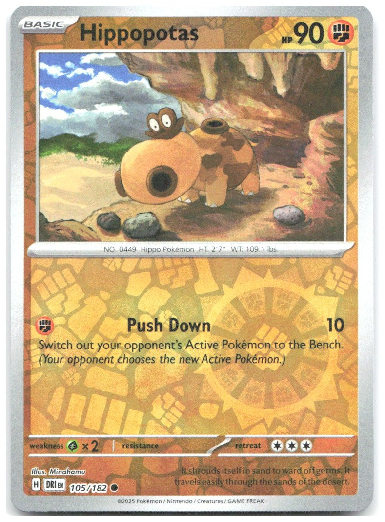 Hippopotas Reverse Holo Common SV10 Destined Rivals 105/182 NM Fujimoto Gold