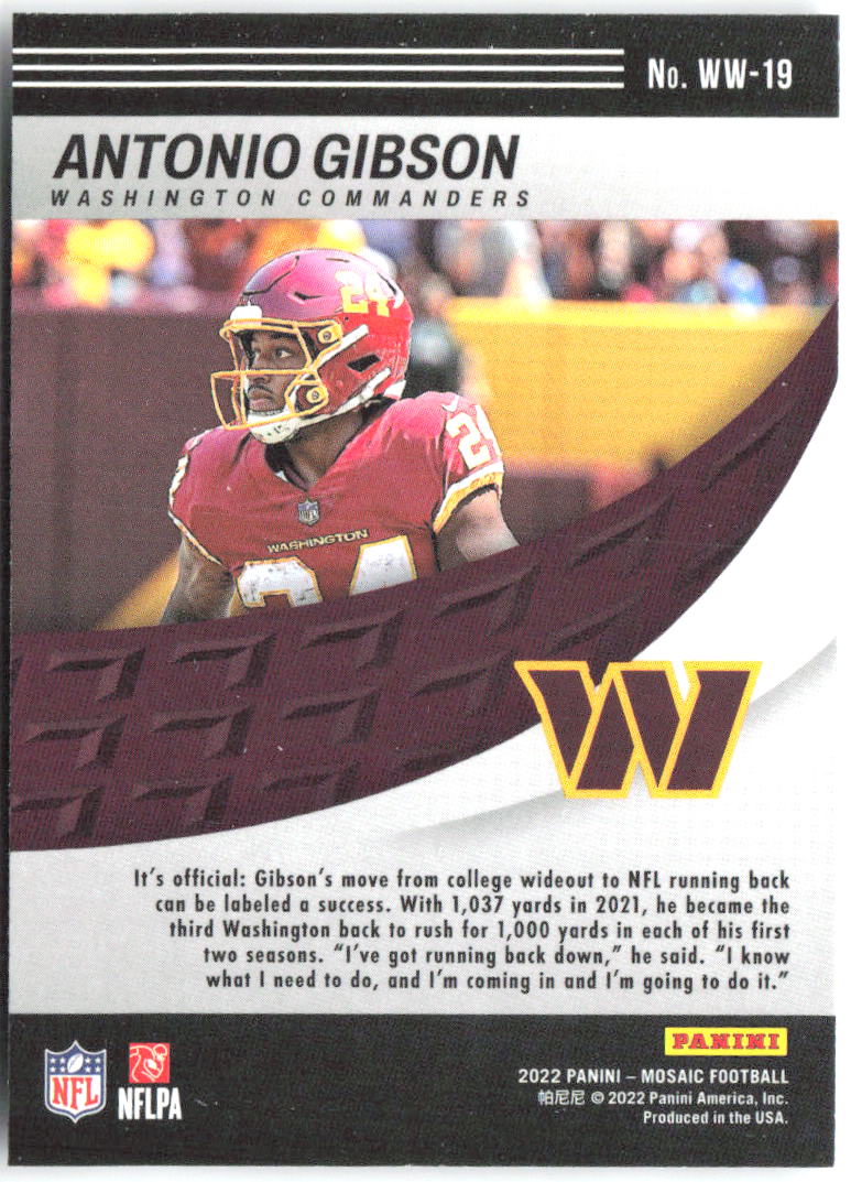 Antonio Gibson Panini Mosaic - Will to Win WW-19 2022 Washington Commanders