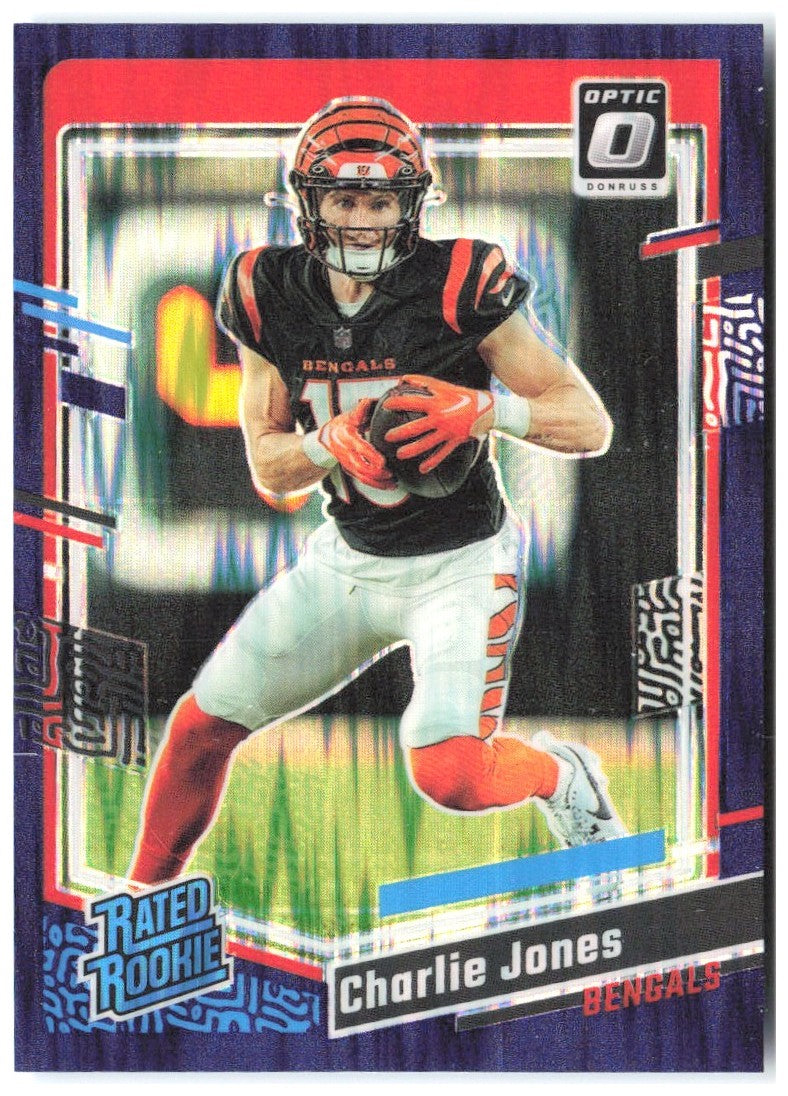 Charlie Jones Donruss Optic - Purple Shock 223 2023 Cincinnati Bengals