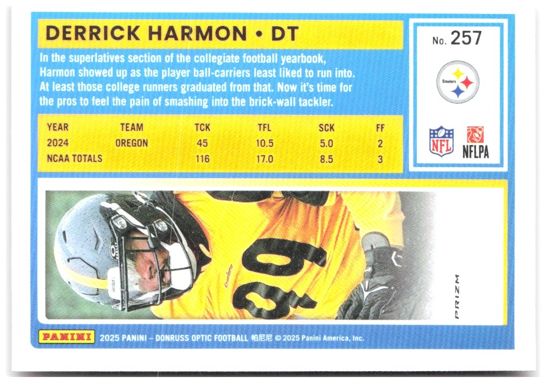 Derrick Harmon Donruss Optic - Pink 257 2025 Pittsburgh Steelers