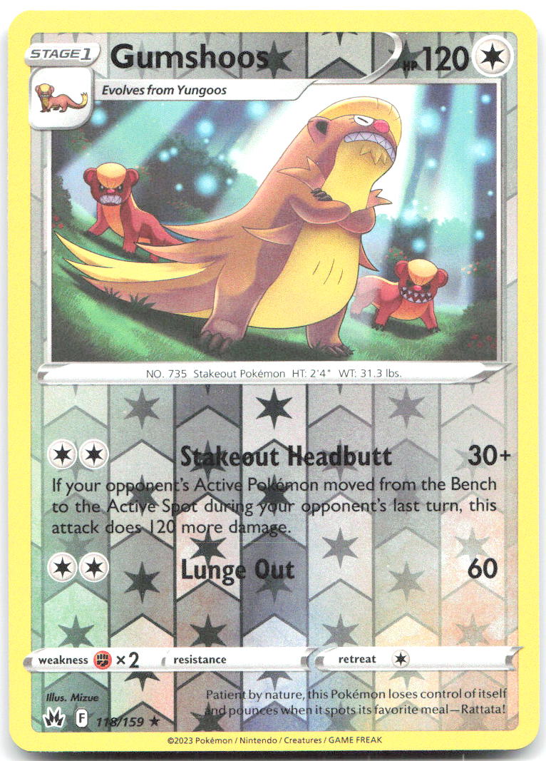 Gumshoos Reverse Holo Rare SWSH Crown Zenith 118/159 NM Mizue