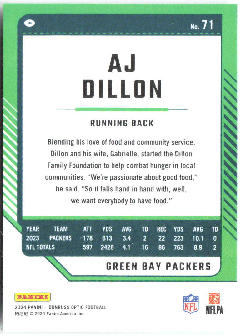AJ Dillon Donruss Optic 71 2024 Green Bay Packers