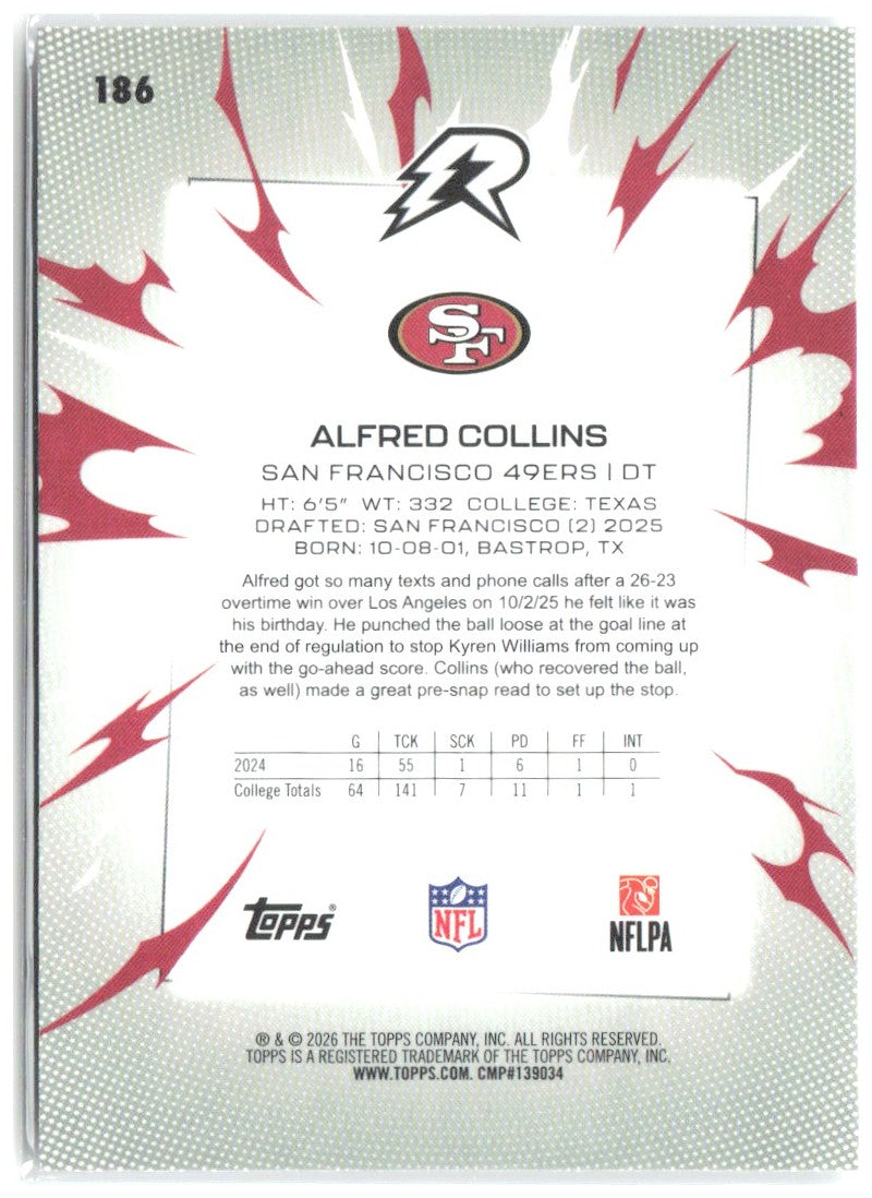 Alfred Collins Topps Resurgence 186 2025 San Francisco 49ers RC