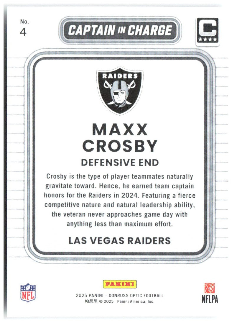 Maxx Crosby Donruss Optic - Captain in Charge 4 2025 Las Vegas Raiders