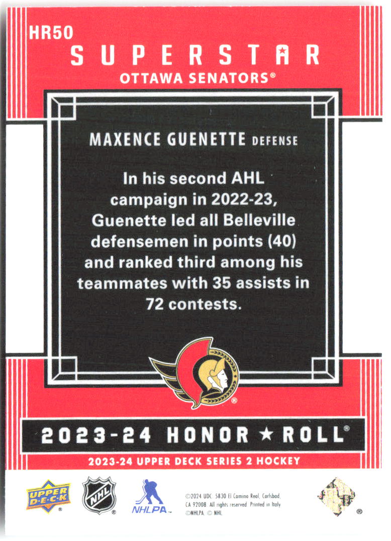 Maxence Guenette Upper Deck - Honor Roll HR50 2023-24 Ottawa Senators