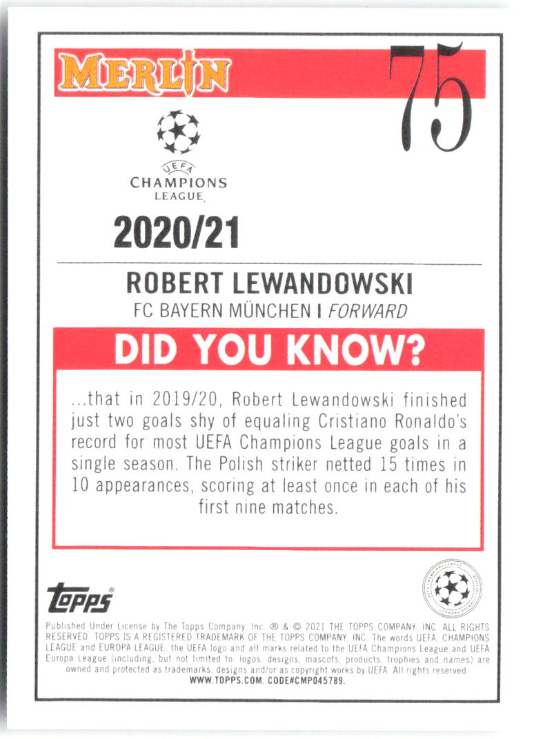 Robert Lewandowski Merlin UEFA Champions League 75 2020-21 FC Bayern Munchen