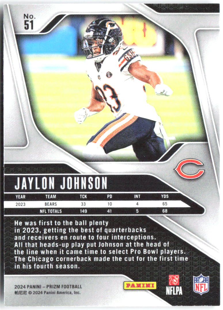 Jaylon Johnson Panini Prizm 51 2024 Chicago Bears