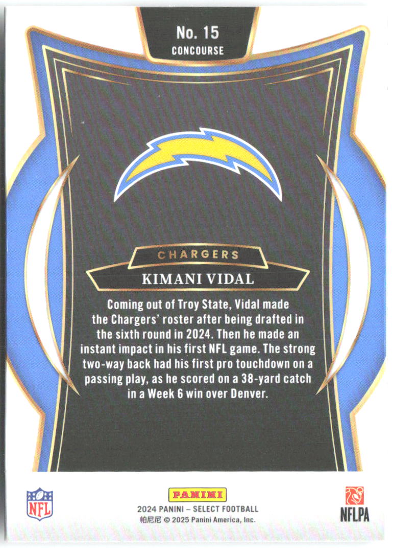 Kimani Vidal Panini Select 15 2024 Los Angeles Chargers RC