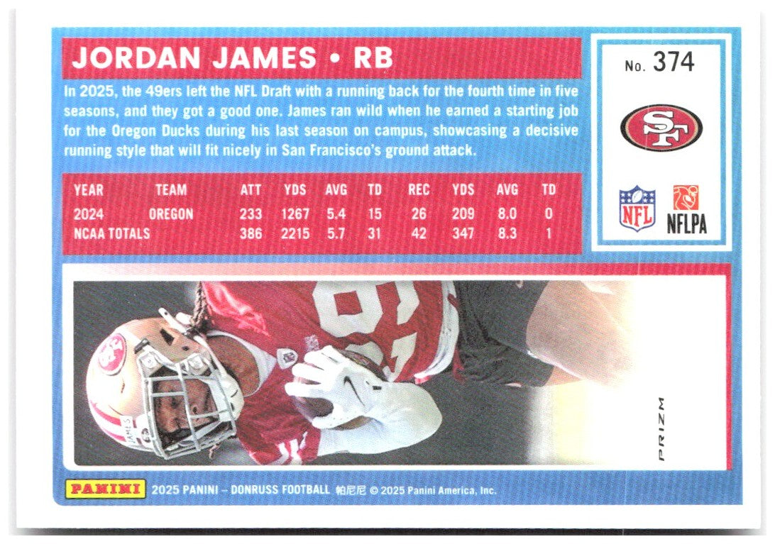 Jordan James Donruss - Optic Rated Rookies Red Wave 374 2025 San Francisco 49ers