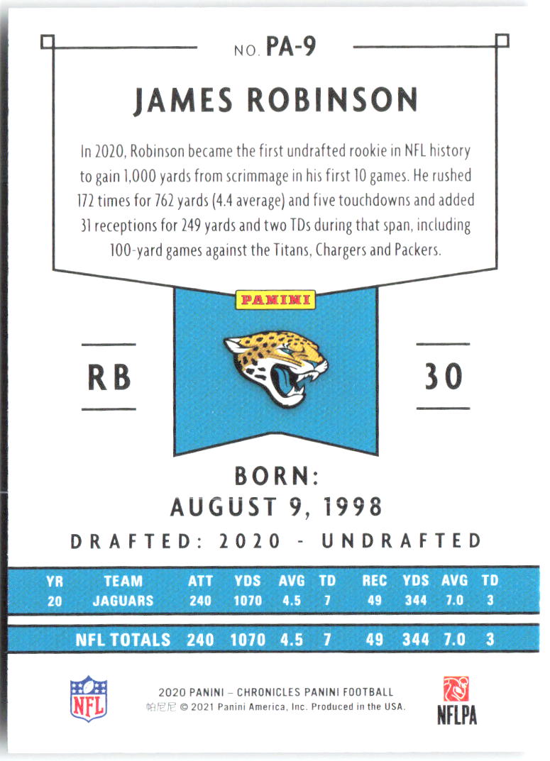 James Robinson Panini Chronicles - Panini PA-9 2020 Jacksonville Jaguars