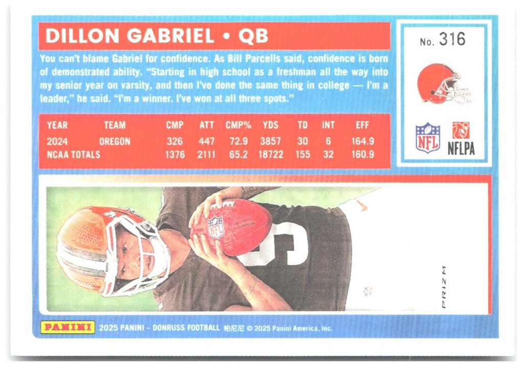 Dillon Gabriel Donruss Optic Rated Rookies Blue Scope 316 2025 Cleveland Browns