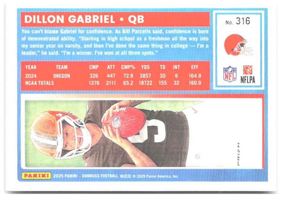 Dillon Gabriel Donruss Optic Rated Rookies Blue Scope 316 2025 Cleveland Browns