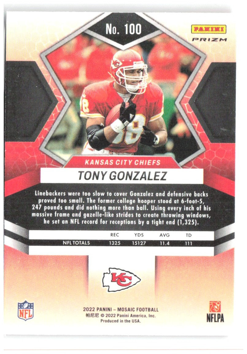 Tony Gonzalez Panini Mosaic - Mosaic Reactive Orange 100 2022 Kansas City Chiefs