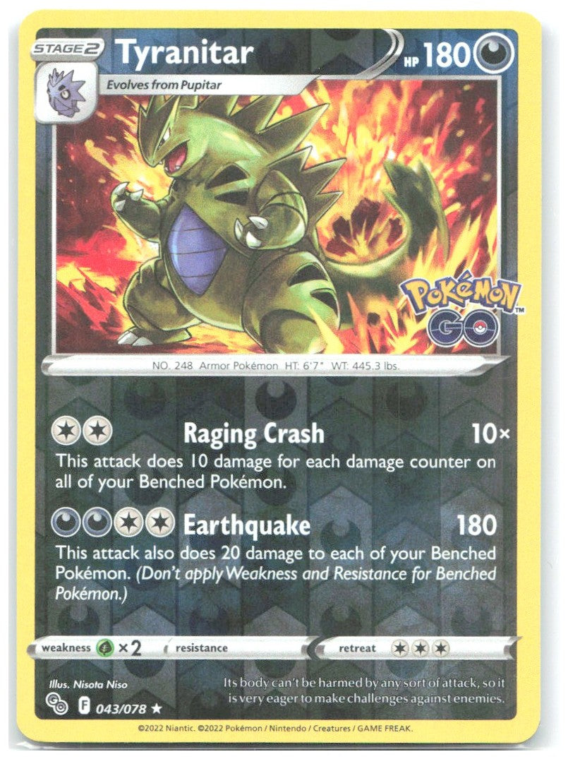 Tyranitar Reverse Holo Holo Rare Pokemon GO 043/078 NM Nisota Niso