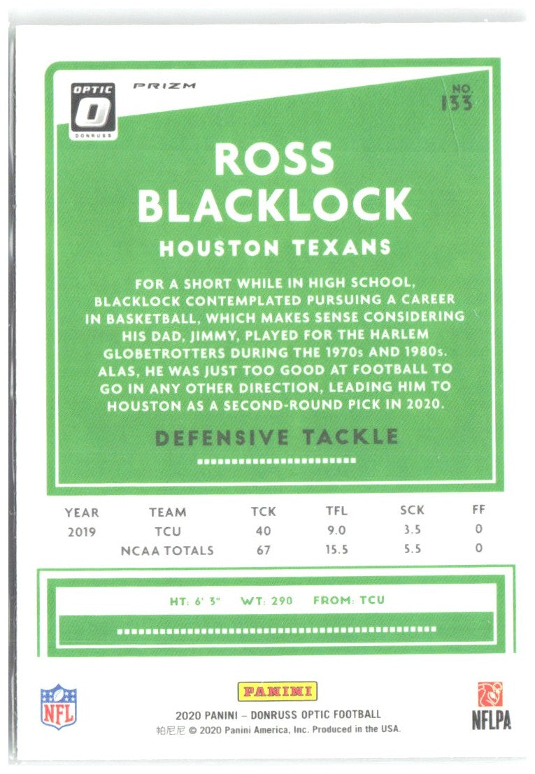 Ross Blacklock Donruss Optic - Green Velocity 133 2020 Houston Texans