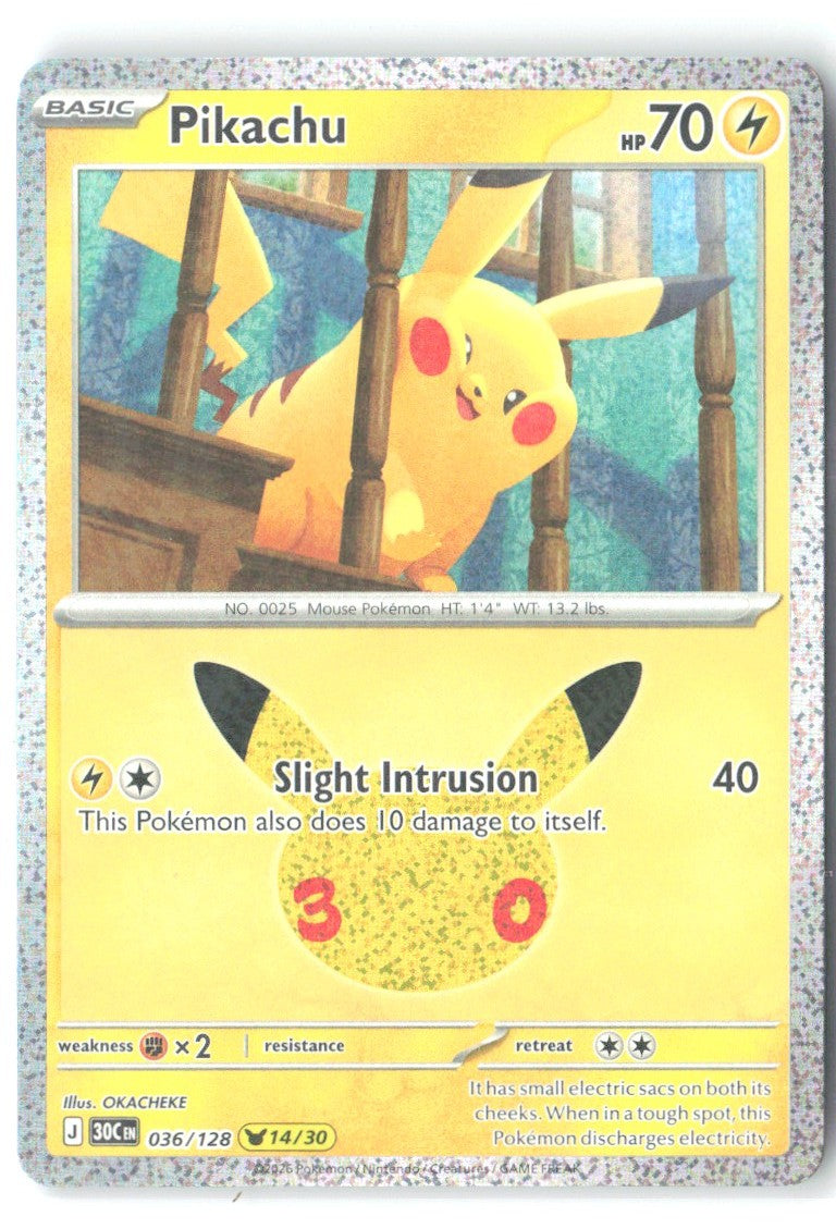 Pikachu Pikachu Rare ME 30th Celebration 036/128 NM OKACHEKE