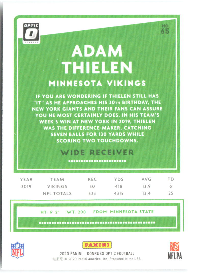 Adam Thielen Donruss Optic 65 2020 Minnesota Vikings