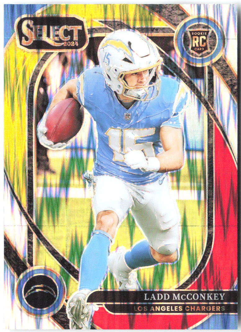 Ladd McConkey Select - Red & Yellow Prizm Shock 268 2024 Los Angeles Chargers