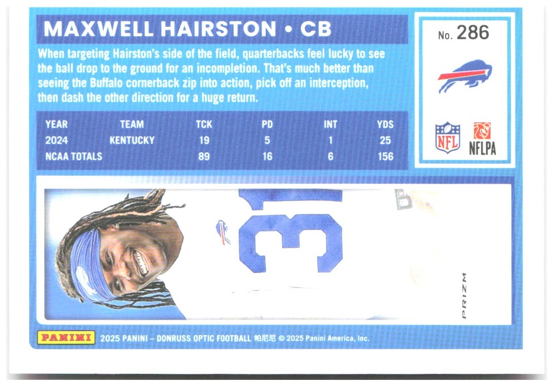Maxwell Hairston Donruss Optic - Pink 286 2025 Buffalo Bills