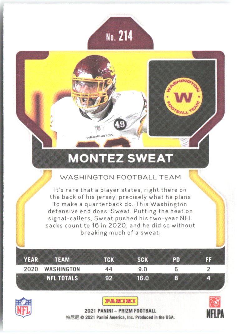 Montez Sweat Base Panini Prizm 214 NM