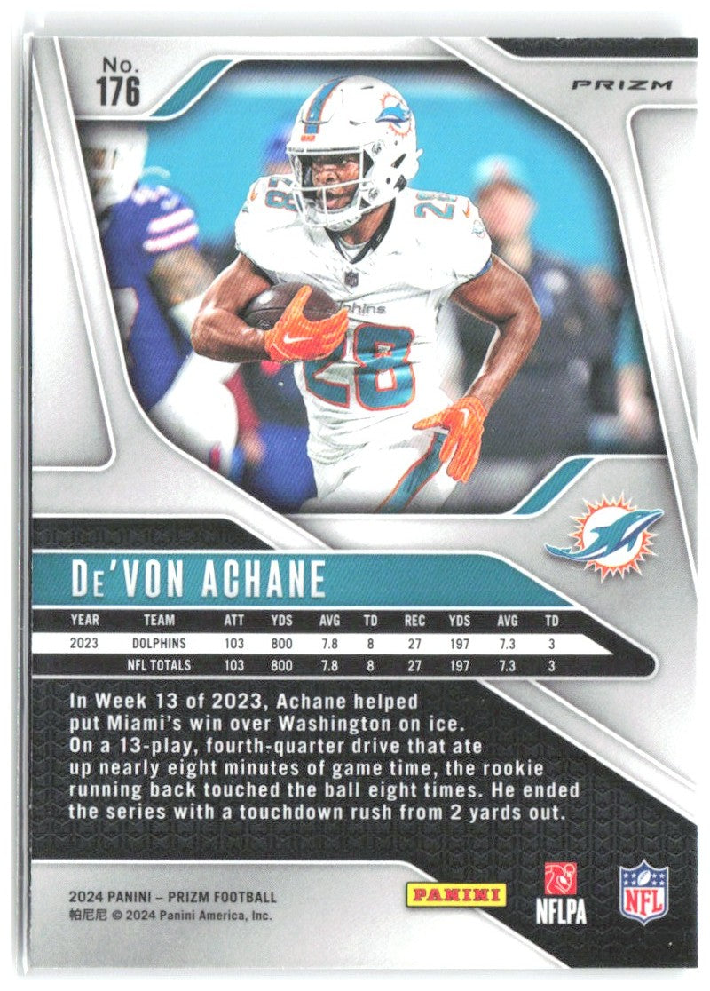 De'Von Achane Panini Prizm - Silver 176 2024 Miami Dolphins